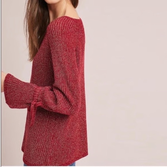 ANTHROPOLOGIE MOTH Tanwen Bell Sleeve Pullover Sweater Crewneck Maroon Metallic - Picture 15 of 16